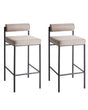 Set of 2 Bar Chairs Taupe Polyester Upholstery Black Metal Legs Armless Stools Roll Backrest Modern Dining Room Kitchen Beliani