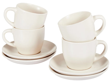 Set of 4 Cups with Saucers White Stoneware Kaolin Handmade Reactive Glaze Finish Service for 4 People Tea Coffee Kitchen Dining Room Beliani