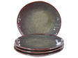 Set of 4 Side Plates Dark Green Stoneware Kaolin Handmade Reactive Glaze Finish Dessert Plate Kitchen Dining Room Beliani