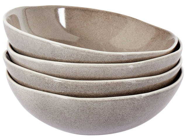 Set of 4 Deep Plates Grey Stoneware Kaolin Handmade Reactive Glaze Finish Pasta Bowls Kitchen Dining Room Beliani