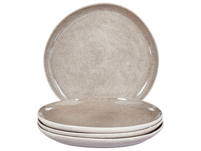 Set of 4 Side Plates Grey Stoneware Kaolin Handmade Reactive Glaze Finish Dessert Plate Kitchen Dining Room Beliani