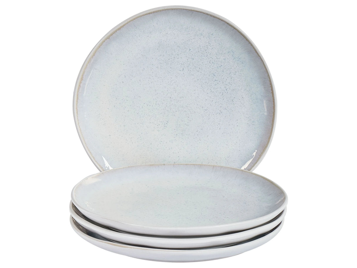 Set of 4 Side Plates Light Grey Stoneware Kaolin Handmade Reactive Glaze Finish Dessert Plate Kitchen Dining Room Beliani