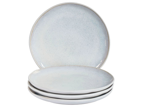 Set of 4 Side Plates Light Grey Stoneware Kaolin Handmade Reactive Glaze Finish Dessert Plate Kitchen Dining Room Beliani
