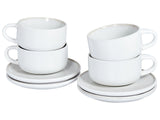 Set of 4 Cups with Saucers White Stoneware Kaolin Handmade Reactive Glaze Finish Service for 4 People Tea Coffee Kitchen Dining Room Beliani