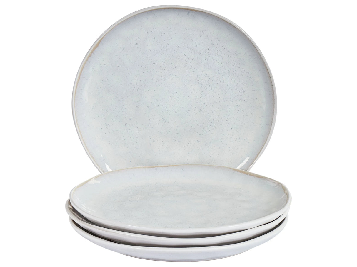 Set of 4 Dinner Plates Light Grey Stoneware Kaolin Handmade Reactive Glaze Finish Dessert Plate Kitchen Dining Room Beliani