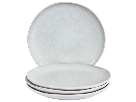 Set of 4 Dinner Plates Light Grey Stoneware Kaolin Handmade Reactive Glaze Finish Dessert Plate Kitchen Dining Room Beliani