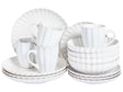 Set of 16 Pieces Off-White Stoneware Kaolin Handmade Reactive Glaze Finish Service for 4 People Hammer Effect Kitchen Dining Room Beliani