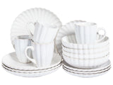 Set of 16 Pieces Off-White Stoneware Kaolin Handmade Reactive Glaze Finish Service for 4 People Hammer Effect Kitchen Dining Room Beliani