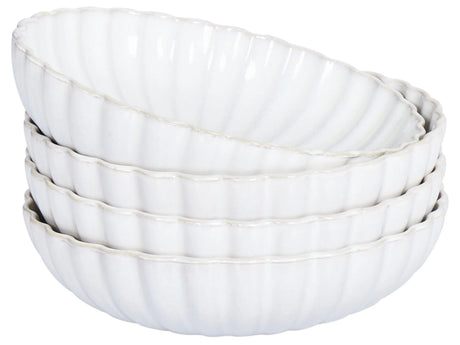 Set of 4 Deep Plates White Stoneware Kaolin Handmade Reactive Glaze Finish Pasta Bowls Kitchen Dining Room Beliani