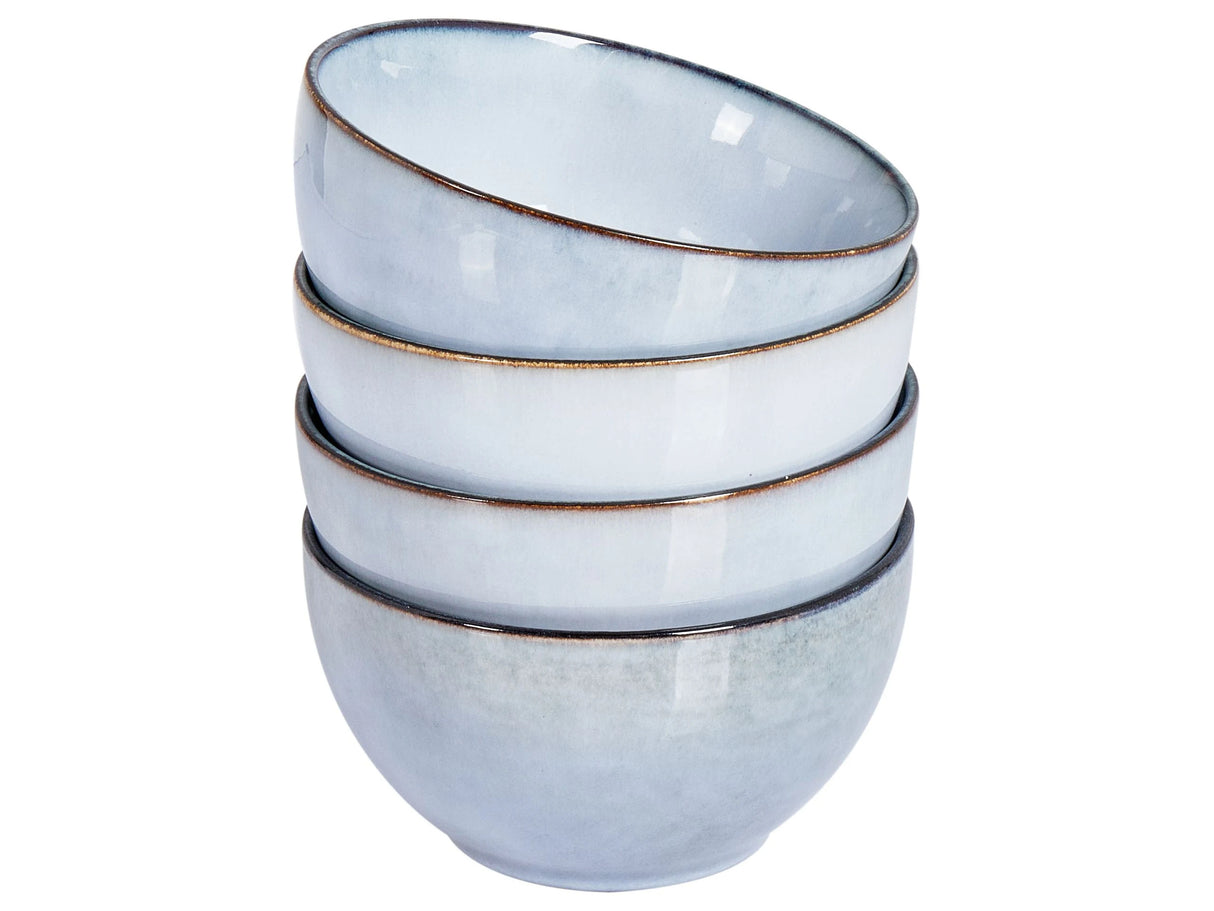 Set of 4 Bowls Light Blue Stoneware Kaolin Handmade Reactive Glaze Finish Kitchen Dining Room Beliani