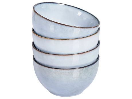 Set of 4 Bowls Light Blue Stoneware Kaolin Handmade Reactive Glaze Finish Kitchen Dining Room Beliani