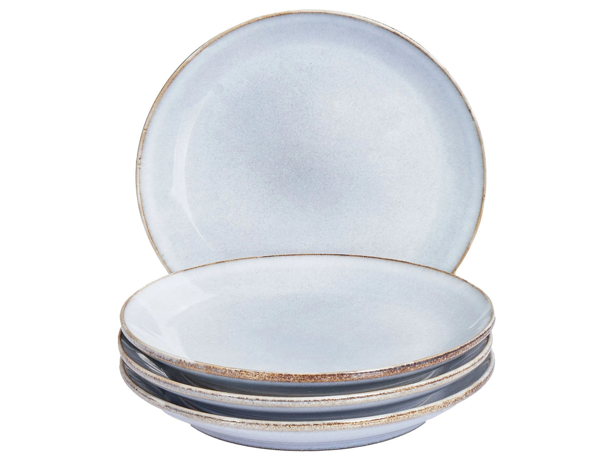 Set of 4 Side Plates Light Blue Stoneware Kaolin Handmade Reactive Glaze Finish Dessert Plate Kitchen Dining Room Beliani