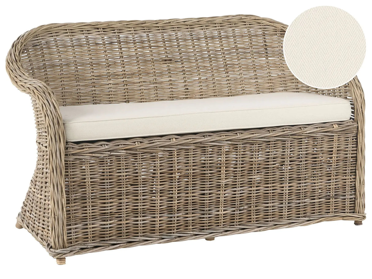 Garden Bench Natural Rattan White Off-White Cushions 141 cm Outdoor Indoor Boho Style Garden Patio Balcony Beliani