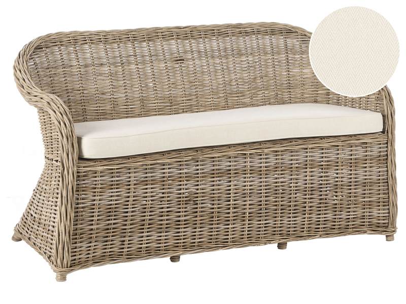 2 Seater Garden Sofa Natural Rattan White Off-White Cushions 150 cm Outdoor Indoor Boho Style Garden Patio Balcony Beliani