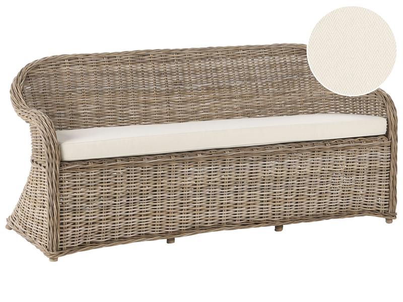 2 Seater Garden Sofa Natural Rattan White Off-White Cushions 189 cm Outdoor Indoor Boho Style Garden Patio Balcony Beliani
