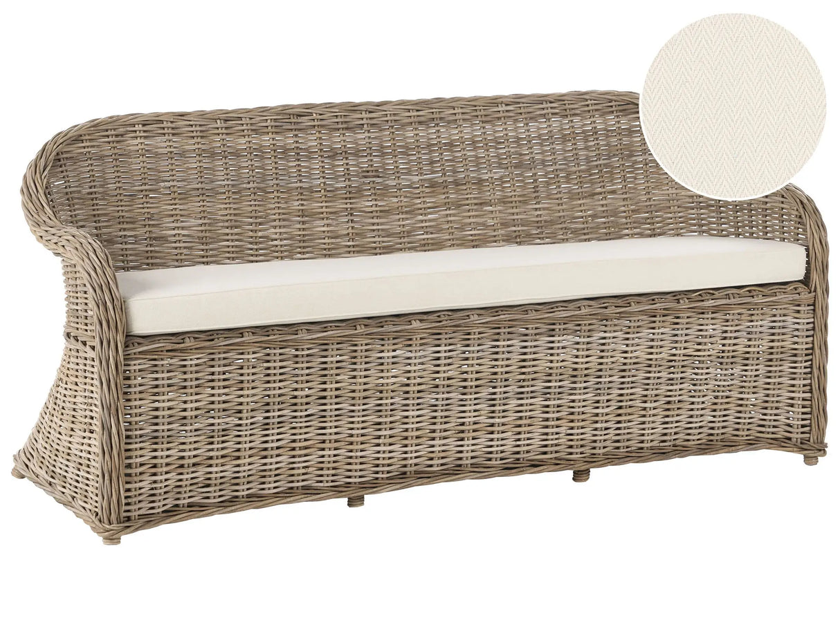 Garden Bench Natural Rattan White Off-White Cushions 189 cm Outdoor Indoor Boho Style Garden Patio Balcony Beliani