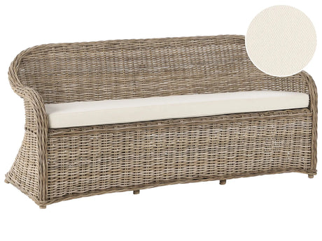 Garden Bench Natural Rattan White Off-White Cushions 189 cm Outdoor Indoor Boho Style Garden Patio Balcony Beliani