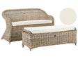 Garden Bench 141 cm with Ottoman Natural Rattan White Off-White Cushions Outdoor Indoor Boho Style Garden Patio Balcony Beliani