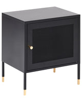 Bedside Table Black Steel Powder Coated Mesh Door Nightstand Industrial Design Bedroom Storage Furniture Beliani
