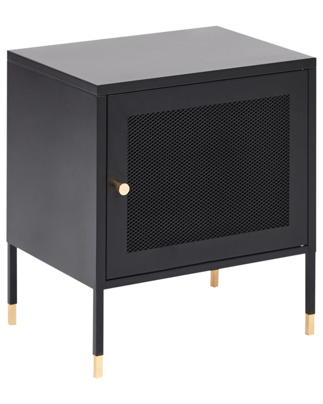 Bedside Table Black Steel Powder Coated Mesh Door Nightstand Industrial Design Bedroom Storage Furniture Beliani