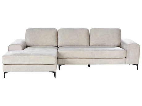 Corner Sofa Light Beige Velvet L-Shaped Minimalistic Living Room Beliani