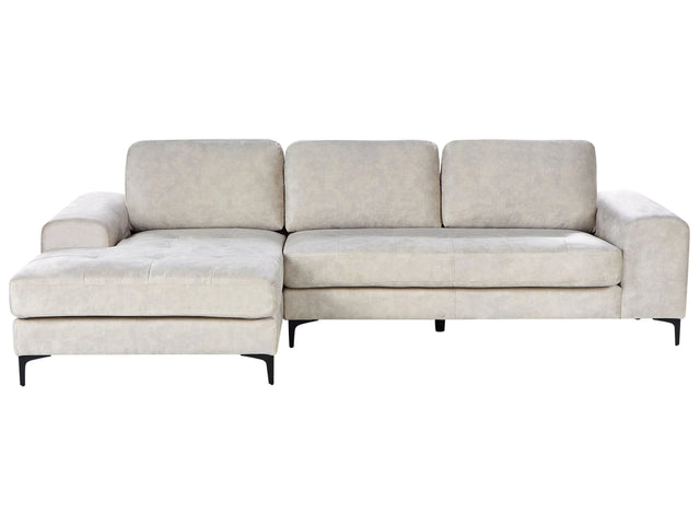 Corner Sofa Light Beige Velvet L-Shaped Minimalistic Living Room Beliani