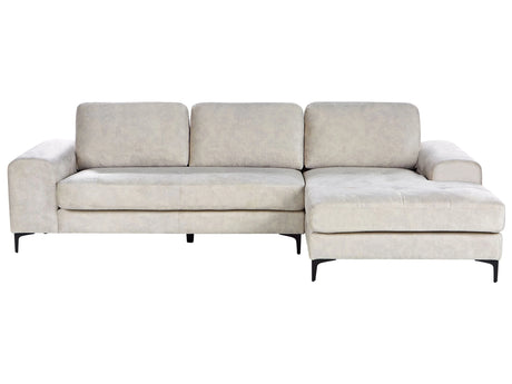 Corner Sofa Light Beige Velvet L-Shaped Minimalistic Living Room Beliani