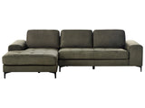 Corner Sofa Dark Green Velvet L-Shaped Minimalistic Living Room Beliani