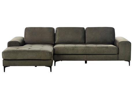Corner Sofa Dark Green Velvet L-Shaped Minimalistic Living Room Beliani