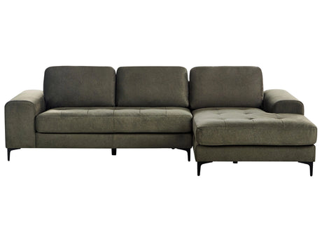 Corner Sofa Dark Green Velvet L-Shaped Minimalistic Living Room Beliani