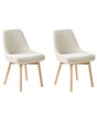 Set of 2 Chairs Off-White Polyester Fabric Dark Solid Wood Legs Thickly Padded Seat Beliani