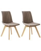 Set of 2 Chairs Brown Polyester Fabric Light Solid Wood Legs Vertical Padding Curved Back Beliani