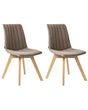 Set of 2 Chairs Brown Polyester Fabric Light Solid Wood Legs Vertical Padding Curved Back Beliani