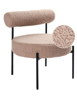 Armless Accent Chair Taupe Boucle Upholstery Round Seat Roll Back Vintage Design Black Metal Frame Beliani