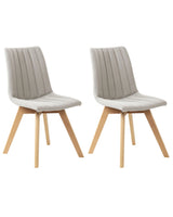 Set of 2 Chairs Light Grey Polyester Fabric Light Solid Wood Legs Vertical Padding Curved Back Beliani