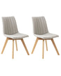 Set of 2 Chairs Light Grey Polyester Fabric Light Solid Wood Legs Vertical Padding Curved Back Beliani