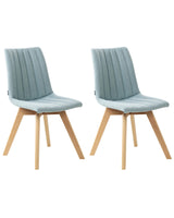 Set of 2 Chairs Light Blue Polyester Fabric Light Solid Wood Legs Vertical Padding Curved Back Beliani