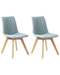 Set of 2 Chairs Light Blue Polyester Fabric Light Solid Wood Legs Vertical Padding Curved Back Beliani