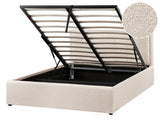 Ottoman Bed Beige  Boucle EU Double Size 4ft6 Upholstered Frame Teddy with Headboard Beliani