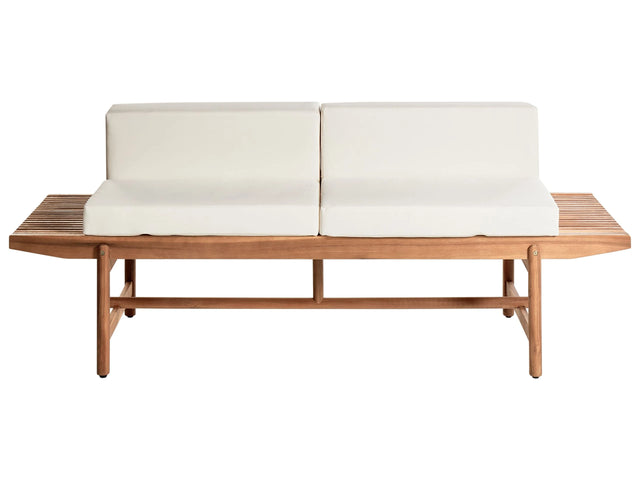 Garden Bench Light Acacia Wood 210 x 84 cm with Off-White Cushions Outdoor Rustic Design Patio Balcony Beliani
