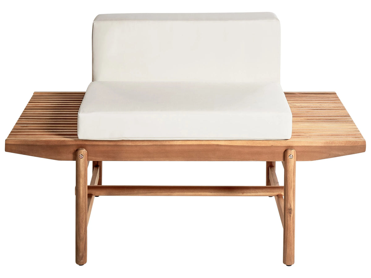 Garden Bench Light Acacia Wood 135 x 84 cm with Off-White Cushions Outdoor Rustic Design Patio Balcony Beliani