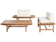Garden Sofa Set Off-White Cushions Acacia Wood Rustic Outdoor 2 Seater 2 Benches with Coffee Table Beliani