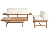 Garden Sofa Set Off-White Cushions Acacia Wood Rustic Outdoor 3 Seater 2 Benches with Coffee Table Beliani