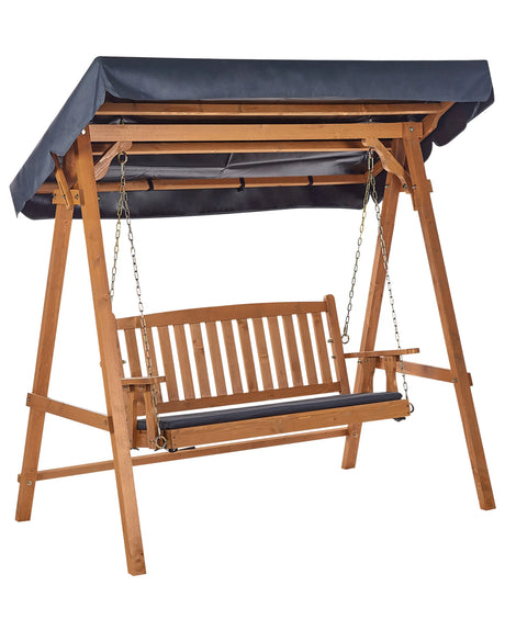 Garden Swing Seat Spruce Wood Frame Dark Grey Fabric Outdoor 2-Seater with Canopy Freestanding Beliani