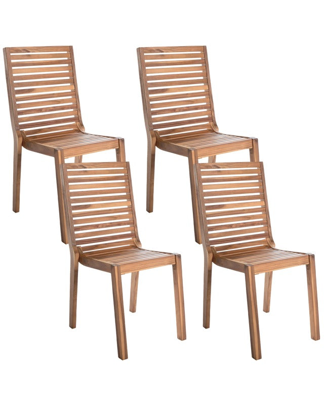 Set of 4 Garden Chairs Light Acacia Wood Outdoor Armless Rustic Style Beliani