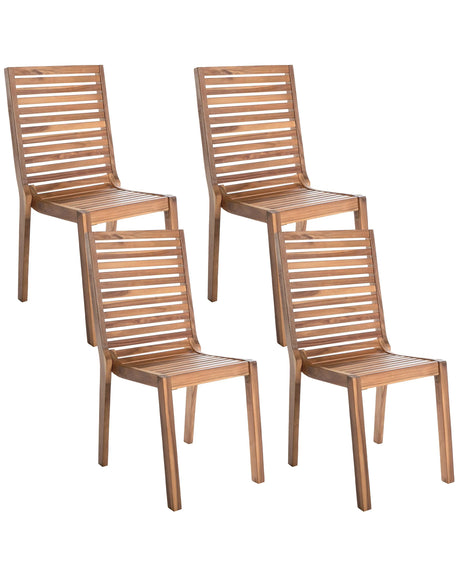 Set of 4 Garden Chairs Light Brown Acacia Wood Outdoor Armless Rustic Style Beliani