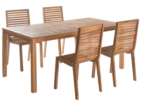 Garden Dining Set Light Brown Acacia Wood Table 180 x 90 cm 4 Outdoor Chairs Armless Rustic Style Beliani