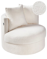 Armchair White Boucle Swivel Iron Base Two Cushions Round Back Modern Glam Style Living Room Beliani