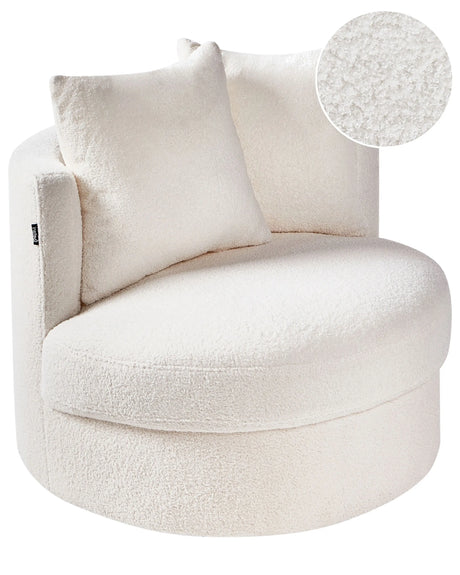 Armchair White Boucle Swivel Iron Base Two Cushions Round Back Modern Glam Style Living Room Beliani