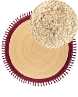 Area Rug Beige and Red Round 200 cm Boho Rustic Spiral Braided Plaited Handmade Natural Jute Bedroom Living Room Beliani